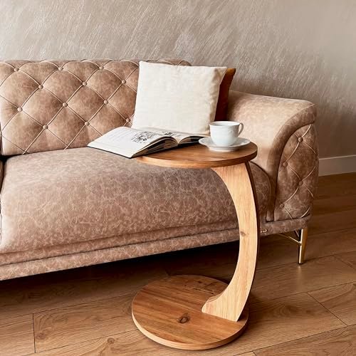 C-Shaped-Round-End-Table-with-Rolling-Wheels-A-Movable-Space-Saving-Side-Table-Perfect-for-Sofas-Living-Rooms-Bedside-Areas-and-Optimizing-Small-Living-Spaces-Brown-0-3