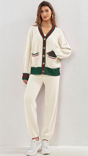 ETCYY-NEW-Womens-2-Piece-Outfit-Lounge-Set-Trendy-Cardigan-Sweater-Pants-Sets-V-Neck-Button-Pocket-Knit-Matching-Loungewear-0-3