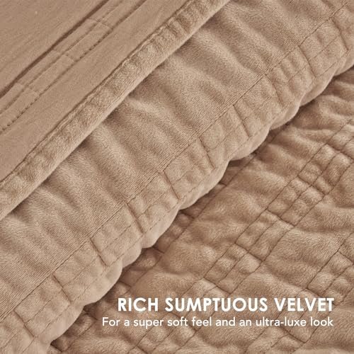 EVERGRACE-Velvet-Quilt-Set-King-Size-Luxury-Velvet-Bedding-Ultra-Soft-Ruched-Quilt-Sets-Lightweight-Velvet-Comforter-Set-Velvet-Bedspread-Coverlet-Set-with-2-Shams-for-All-Season-Khaki-Tan-0-1
