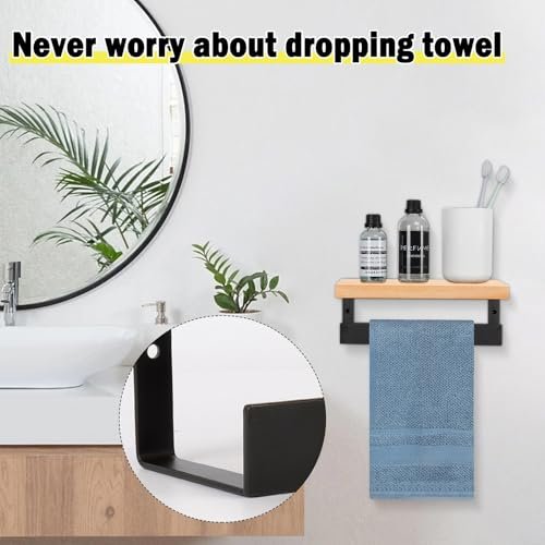 Hand-Towel-HolderTowel-Ring-with-Wooden-Shelf-Premium-Metal-Hand-Towel-Rack-Hand-Towel-Hanger-for-Bathroom-Bathroom-Accessories-Wall-Mounted-Matte-Black-9-Inch-0-2